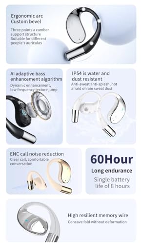 Image of U30 OWS Open Ear Wireless Earbuds with Display, ENC Mic for Crystal-Clear Calls, 60hr Playtime with Type-C Fast Charging, BT5.4 Gaming Bluetooth Earphones, Touch Control Sports Headphone. Black