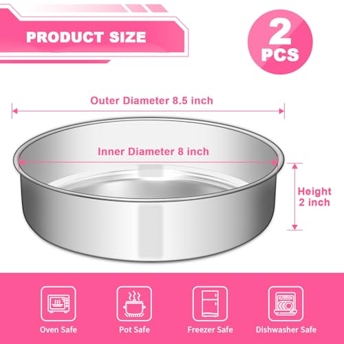 8 Inch Cake Pan Set of 2, Stainless Steel Round Layer Cake Baking Pans Tins, Non-Toxic & Healthy, Leak-proof & Easy Clean & Dishwasher Safe - Image 2
