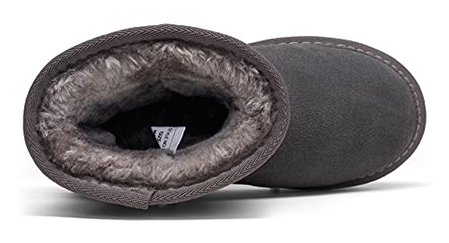 Vepose Boy's Girl's Snow Boots Grey Cow Suede Leather Warm Classic Booties For Little Kids Size 1(Ctx827 Grey 01) #TOP3