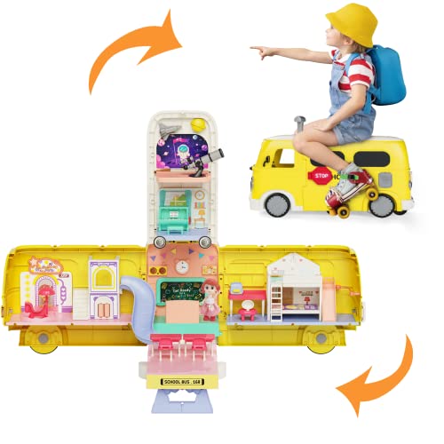 Sethland School Bus Toys Doll House, Cars Ride On Toys, Diy Pretend Dollhouse Playset, School Bus Vehicles Building Toy Kits With Little Dolls For Toddler 3 4 5 6 7 8 Years Old Girls Boys #TOP1