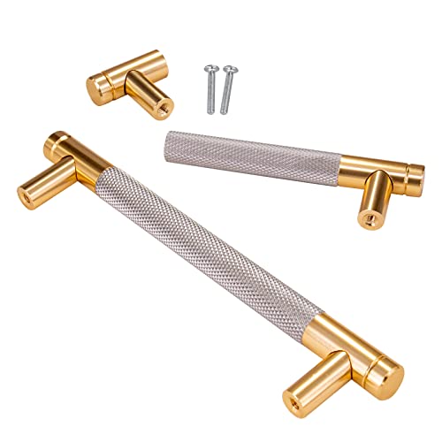 Guolich 2 Pcs Hole Centers 5.03”(128mm) Kitchen Drawer Handle Door Cabinet Pulls Stainless Steel Handle Modern Gold Hardware for Wardrobe Bathroom Dresse