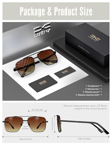 Image of LUENX Polarized Square Aviator Sunglasses for Men,Trendy Retro Oversized Rectangular Frame UV400 Protection