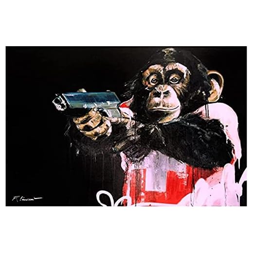 duk vägg konst Roliga djur apor vapen affisch graffiti banksy affisch och tryck för vardagsrum hem bilder dekoration 50x70cm ingen ram