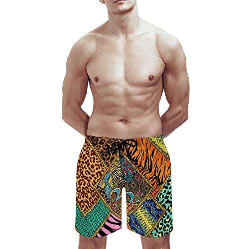 Uoer Men's Swim Trunks Colorful Golden Animal Print Board Shorts For Men Quick Dry Bathing Suit With Mesh Lining Pocket #TOP2