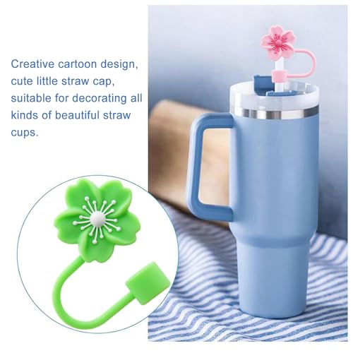 Image of Flower Silicone Straw Cover Cap for Stanley Cup, 10 mm 0.4 in Reusable Topper Tips Lids, Gift for Party Decor