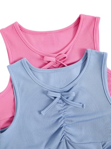 Milumia Girl's 2 Pack Tank Tops Ruched Bow Front V Neck Sleeveless Top3