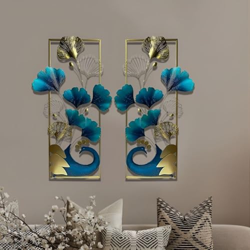 Image of SHREE 'O' GREEN TECH - Large Metal Multicolor Wall Art Decorative Peacock Rectangular Handcrafted Wall Hanging Sculpture Frame for Living Room, Bedroom, Hallway, Hotel, Office & Restaurant