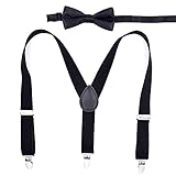 Hosenträger Für Herren - Kinder-Hosenträger, Modische Hosenträger, Fliege, Set Für Jungen, Mädchen, Verstellbar, Elastisch, Smoking, Hosenriemen, Y-Rücken, 3 Clips, Kostümzubehör, Schwarz, 2,5 Cm