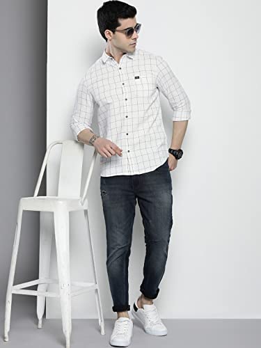 Image of The Indian Garage Co Men Regular Fit Checkered Full Sleeves Cutaway Collar Casual Shirt