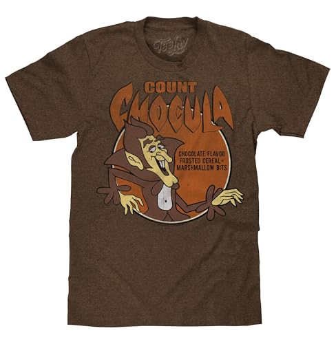 Tee Luv Men's Count Chocula Shirt - Distressed Monster Cereal Logo T-Shirt, Heather Brown, 3XL