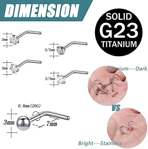 ZS 4 Stks 20G Grade 23 Titanium Neus Ringen voor Vrouwen, 2mm 3mm CZ Neus Schroeven Ringen, Gebogen/Kurkentrekker/Spiraal Neus Stud Piercing Sieraden, Kristal Stras, Zirkonia
