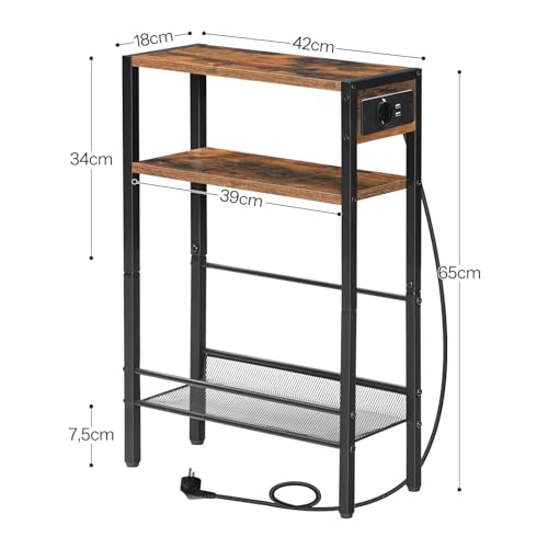 HOOBRO Mesa Auxiliar Estrecha Con Enchufes, 3 Niveles, Con Cerramiento, Para Sofá, Salón, Dormitorio, Marrón Vintage EBF102CBZ01 - imagen 3