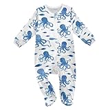 Dussdil Blue Octopus Fish Baby One-Piece Footies Newborn Rompers Pajamas Cotton Footed Pjs for Sleep Play Boys Girls 3M