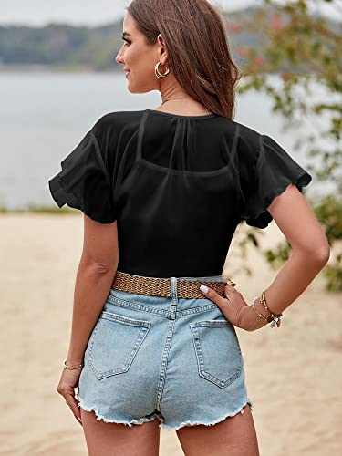 Zaful Women's Cardigans Shrugs For Dresses Short Sleeve Chiffon Cropped Bolero Sheer Cover Ups L Black #TOP5