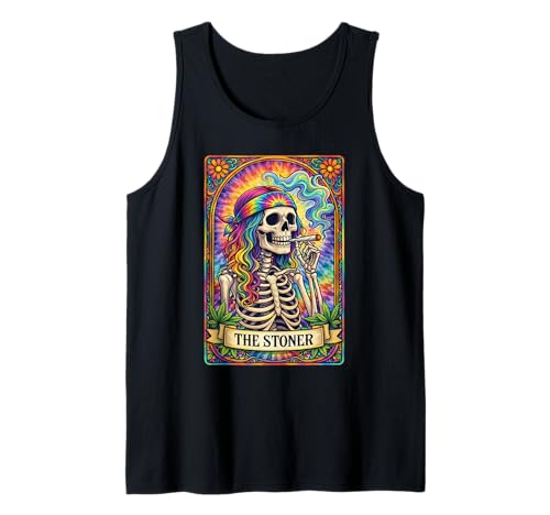 Stoner Tarot Card Cannabis Skeleton Smoking Marijuana 420 Tank Top