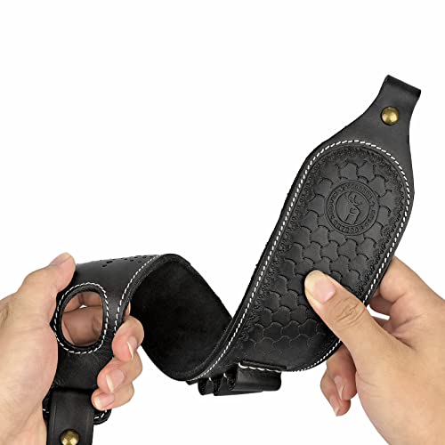 Tourbon Black Leather Gun Sling For Rifle With Swivels, Ammo Holder Cartridge Ammunition Carrier Shoulder Strap For Hunting Shooting #TOP7