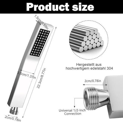 Handbrause aus Edelstahl Wassersparender Shower Head aus Edelstahl 304 Hochdruck-Duschköpfe Mit Selbstreinigender SilikondüSe Geeignet für Das Badezimmer Zu Hause