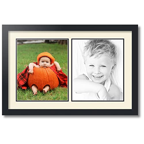 ArtToFrames Collage Photo Frame Double Mat with 2-10x12 inch Openings with Black Frame and Ivory Top Mat