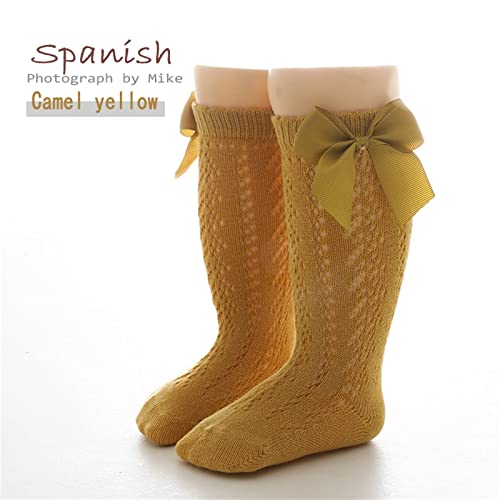 Baby Infants Toddlers Girls Knee High Socks 1 Pack Bow Long Stockings Ruffled Socks Kids Gifts (Gold, 3-5 Years)2