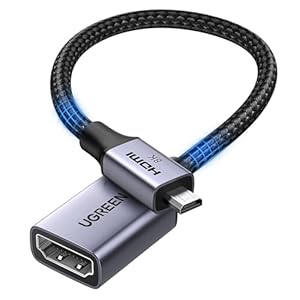 UGREEN Adaptador micro HDMI a HDMI, 10K 8K @60Hz/4K @240Hz Micro HDMI macho hembra Cable bidireccional 2.1 HDR 3D Dolby VRR 48Gbps, compatible con Raspberry Pi 5/Pi 4/Cámara/Monitor portátil, 0.8 pies