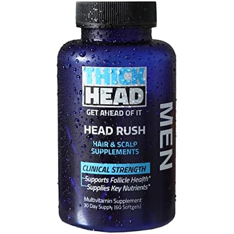 Thick Head - Head Rush Clinical Strength Hair and Scalp Multivitamin Supplements for Men | Formulated to Promote Hair Strength and Elasticity | 30 Day Supply Cover