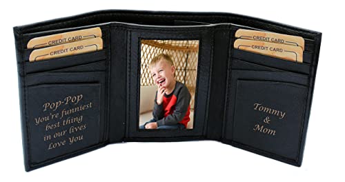 A & L Engraving Personalized Men's Black Leather Tri Fold wallet Ships form USA2