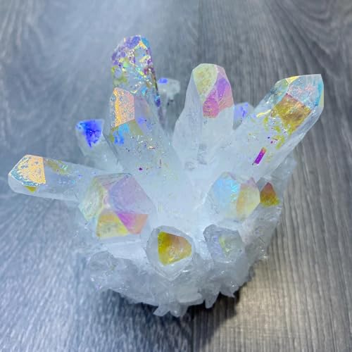 Stone 1pc Clear Quartz Electroplating Angel Aura Crystal Cluster Aquarium Decoration Home Ornaments(400-500g) Gemstone Stone