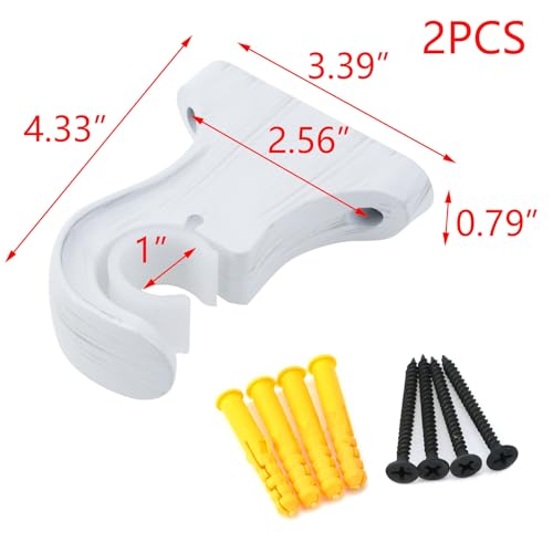 T Tulead Wood Curtain Rod Bracket White Support Bracket Wooden Single Bracket Drapery Rod Holder 2PCS with Screws - Thumbnail 2