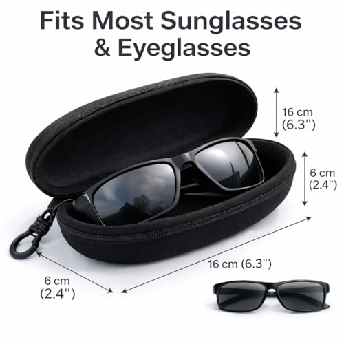 Image of Sunglasses Case Hard Shell with Zip & Hook Clip | EVA Shockproof Eyeglass Case Box | Portable Spectacle Cover for Men Women | Travel Glasses Storage Protector.