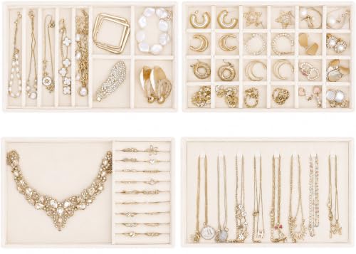 ProCase Stackable Jewelry Organizer Trays for Drawers Jewelry Drawer Inserts Container Display Case Storage for Earring Necklace Rings Bracelet with Removable Dividers -Beige 4 Layers