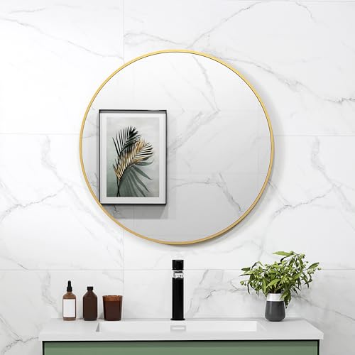 HOMCOM Specchio Bagno Rotondo Ø70cm in Vetro, Specchio da Parete Moderno con Cornice in Metallo, con Superficie Antiurto, per Camera da Letto, Ingresso, Soggiorno, Oro