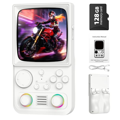 Image of R36TMAX Upgraded Retro Handheld Game Console with 4000mAh Battery, 4.0'' IPS Screen, Retro Gaming Console with Portable Case, Supports WiFi Networked Fighting and OTG (128GB White)
