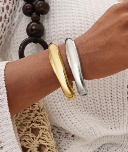 Chunky Gold Bangles Bracelets for Women Trendy Stack Statement Bangle Irregular Cuff Bracelets Fashion Jewelry Gift2