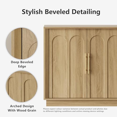 Image of FORTUNETEC Sideboard Buffet Cabinet with Storage, Modern Accent Cabinet with Arched Doors, Boho Modular Media Console, 67 inch Large Minimalist Credenza for Living Room Kitchen Dining Room Entryway, Oak