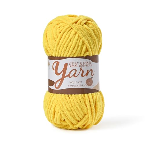 Image of Fluffy Velvet Yarn for Crocheting，Baby Blanket Yarn for Crocheting Soft，50g(65.6yds) Amigurumi Yarns，Plush Chenille Crochet Yarns，Puzzle Yarn for Crochet Weaving Craft(Golden Yellow)