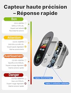 Détecteur de Monoxyde de Carbone et Gaz avec Prise - Détecteur CO 4-en-1 avec Capteur de Température & Humidité - Alarme Sonore pour GPL, Propane, Méthane, Éthane & CO - pour Maison et Caravane​