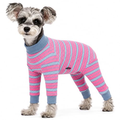 Image of Dog Striped Recovery Suit, Puppy After Surgery Onesie for Female Male Dogs, Dogs Cats Long Sleeve Pajamas Bodysuit, Surgery Abdominal Wound Bandages Clothes, Dog Pant for Shedding Skin Disease