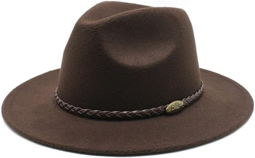 Classic Western Felt Fedora Hat, Black with Braided Band, Wide Brim