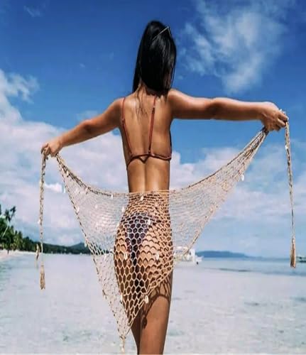 Khaki Swimwear Cover Up,Sexy Beach Hand Crochet Shawl Capelet Cover Up Sunscreen Net Triangle Fishnet Skirt 59"*31.5"(SJJ96)3