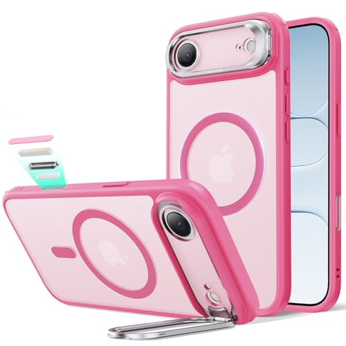 Image of ESR Classic Hybrid Case with Stash Stand (HaloLock), Compatible with iPhone 15 Pro, Frosted Pink