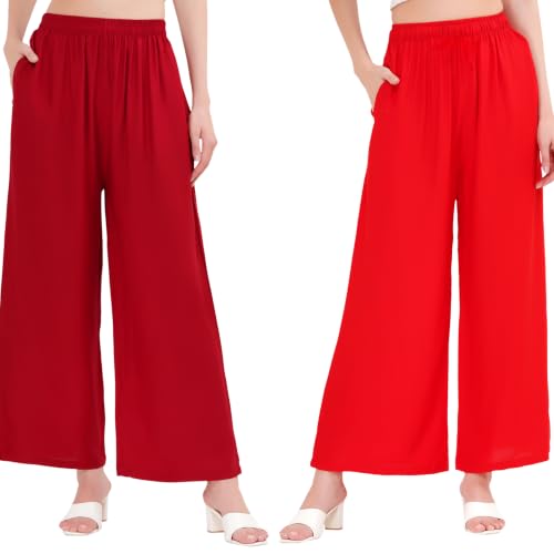 Image of Buy That Trendz Palazzo Pants for Women Rayon Elasticated Regular Fit Flared Wide Leg M to 6XL Pack of 2