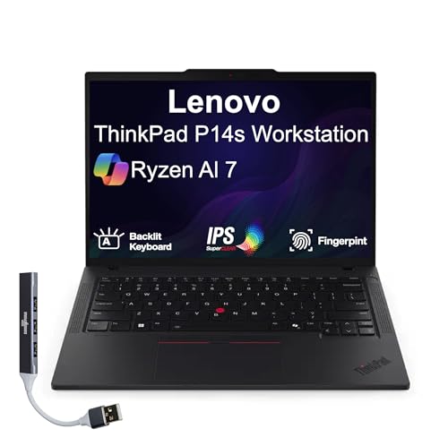Image of Lenovo Thinkpad P14s Mobile Workstation 14.0 inch 60Hz IPS WUXGA Display (AMD Ryzen AI 7 350, AMD Radeon 860M Shared, 64GB DDR5, 1TB PCIe SSD, Backlit KB, Fingerprint, Win 11 Pro) w /DKZ USB Port Expander