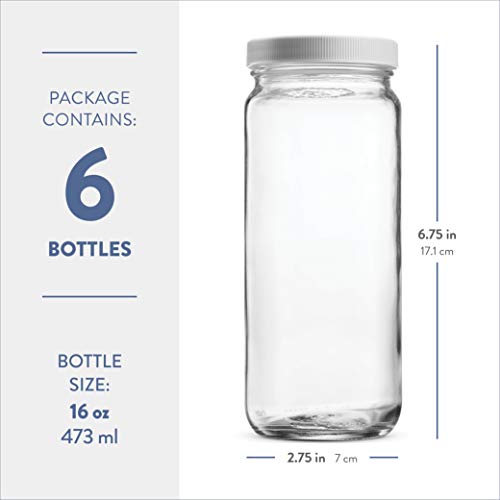Paksh Novelty Travel Glass Drinking Bottle Mason Jar 16 Ounce [6-Pack] Plastic Airtight Lids, Reusable Glass Water Bottle for Juicing, Smoothies, Kombucha, Tea, Milk Bottles, Homemade Beverages Bottle - Thumbnail 7