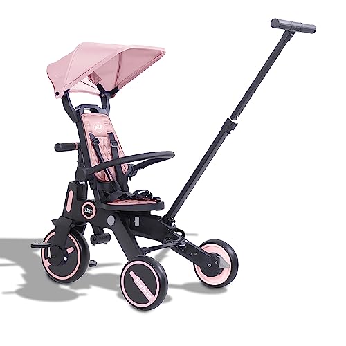 Newtronx Trixplorer Foldable Tricycle-Toddler Tricycle Removable Push Handle, Rotatable Seat, Adjustable Canopy, Safety Harness, Storage, Basket-Tricycle for Toddlers for 1-5 Year Old (Pink/Princess) by NEWTRONX - Image 2