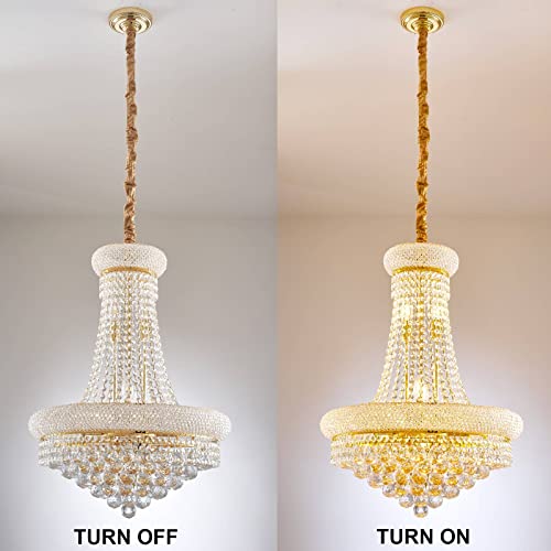 Beirio 12-Lights Golden Finish Classic Empire Style K9 Crystal Ball Chandelier Ceiling Light For Living Room Foyer Dining Room Hallway Bedroom (22×32 Inch) New Packaging Easy To Install #TOP2