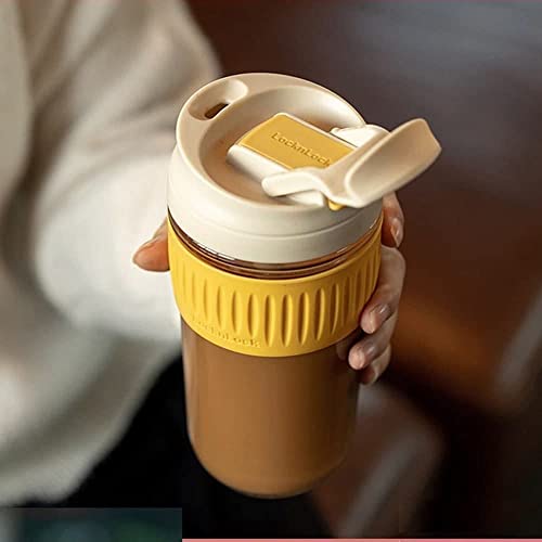 Image of Dual Shaker Glass Mug with Lid and Straw Coffee Tumbler Mug Anti-Slip Silicone Band,Leak-Proof Travel Cup Sipper Bottle for Hot & Cold Drinks - (Multi Color, 500ml)