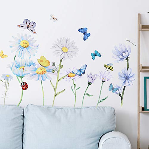 Zonon Colorful Flowers Butterflies Wall Decals for Nursery Bedroom Living Room Decor Removable PVC Wall Stickers