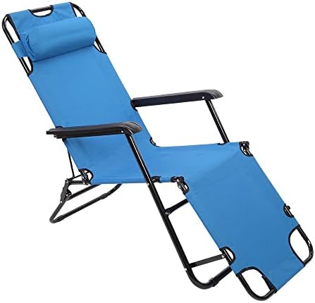 Volowoo Outdoor Folding Chaise Lounge Chair, Adjustable Portable Lightweight Reclining Garden Sun Lounger Camping Bed for Patio, Deck, and Poolside (Blue)