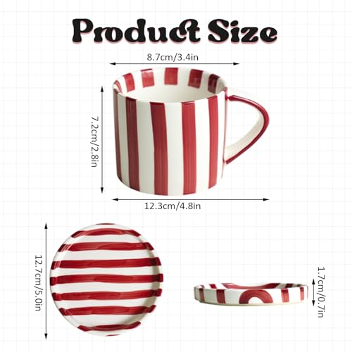Tasse à café en céramique à rayures rouges style rétro chic - 4