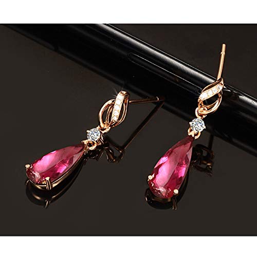 Daesar 18K Rose Gold Earrings Dangle Wedding 2.98Ct Red Tourmaline Drop Shape Diamond Dangle Earrings Women Rose Gold #TOP5